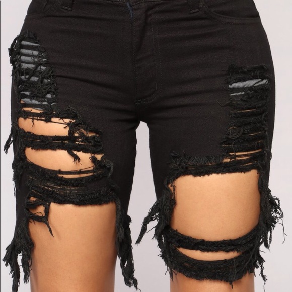 fashion nova black ripped shorts